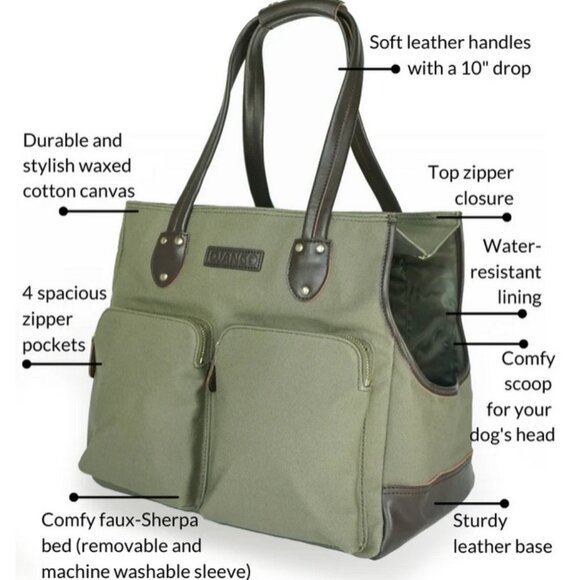 Lux Dog Carrier/Purse - Olive Green Canvas with Brown Leather - Picture 7 of 8